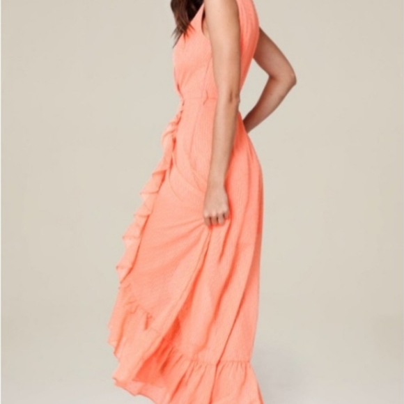 BEBE// Ruffle Hi-Lo Textured Maxi Dress - Picture 3 of 4